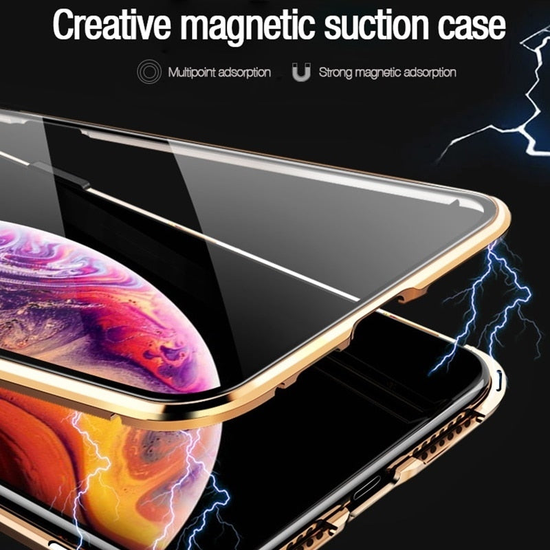 Tongdaytech Magnetic Tempered Glass Privacy Metal Phone Case Coque 360 Cover For Iphone SE XR XS 11 12 13 14 Pro MAX 8 7 6 Plus