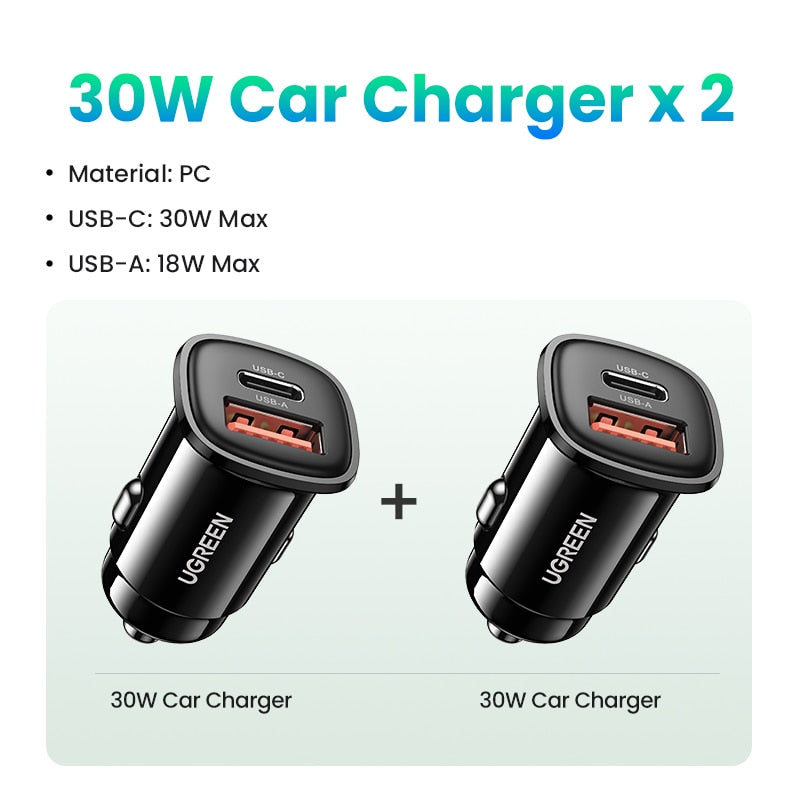 USB-Autoladegerät 30 W, Quick Charge 4.0, QC4.0, QC3.0, Typ-C-Schnellladegerät fürs Auto