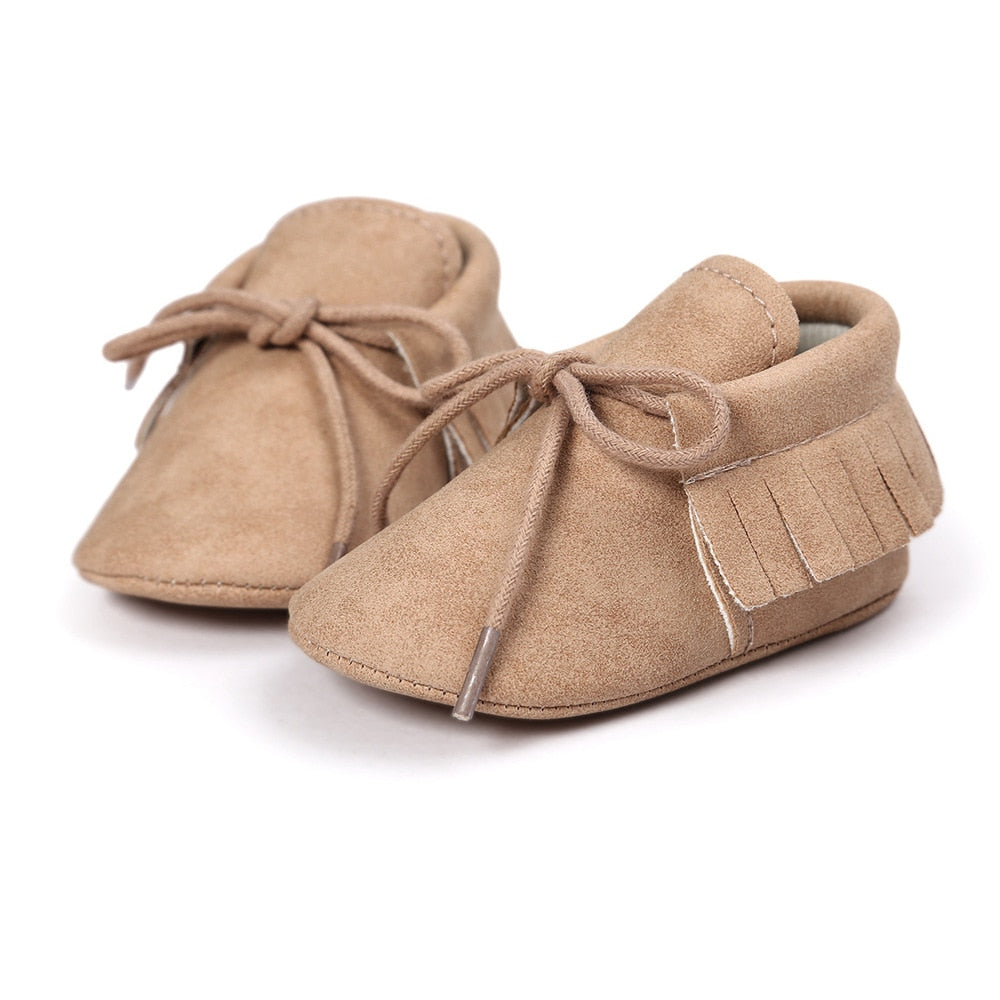 Newborn Shoes Infant Boy Girl Classical Lace-up Tassels Suede Sofe Anti-slip Toddler Crib Crawl Moccasins