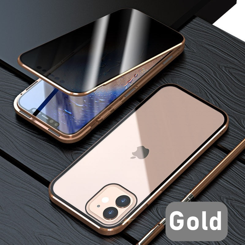 Tongdaytech Magnetic Tempered Glass Privacy Metal Phone Case Coque 360 Cover For Iphone SE XR XS 11 12 13 14 Pro MAX 8 7 6 Plus