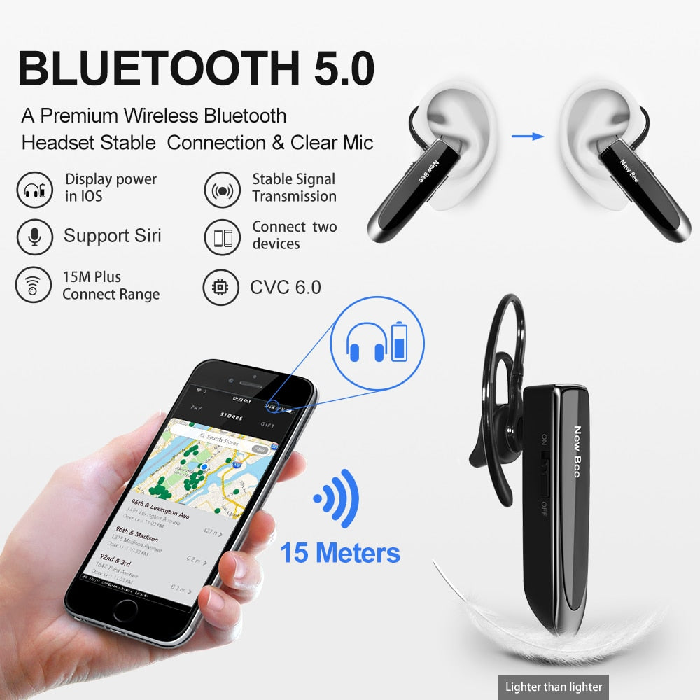 Bluetooth-Headset 5.0, kabellose Kopfhörer. Kopfhörer mit Mikrofon. 24-Stunden-Ohrhörer, Mini-Ohrhörer, Freisprecheinrichtung