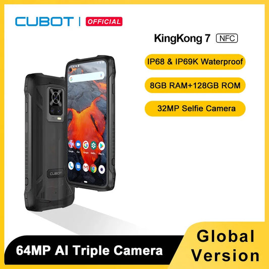 Cubot KingKong 7 8 GB + 128 GB, robust, wasserdicht, 64-MP-Dreifachkamera, 6,36-Zoll-FHD+-Bildschirm, 5000 mAh, NFC, Android 11