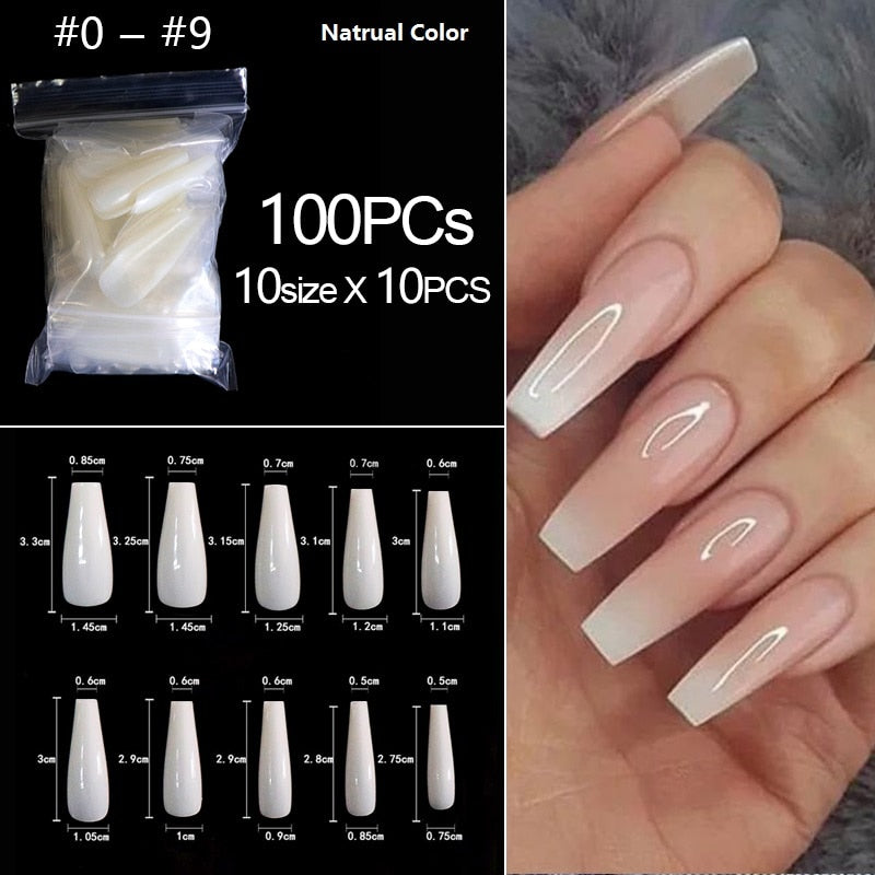 100/500pcs/Bag False Ballerina Natural/Transparent Coffin Fake Nails Manicure Nails for Extension & Protection Nail Art