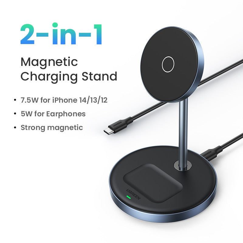 Chargeur sans fil magnétique, support 20W puissance maximale, support de charge 2-en-1, iPhone, AirPods, chargeur rapide