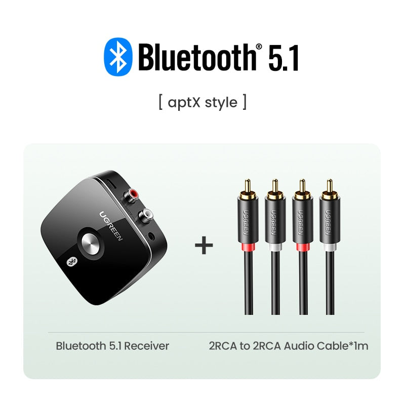 UGREEN Bluetooth RCA Récepteur 5.1 aptX HD 3.5mm Jack Aux Adaptateur Sans Fil Musique pour TV Voiture 2RCA Bluetooth 5.0 Récepteur Audio