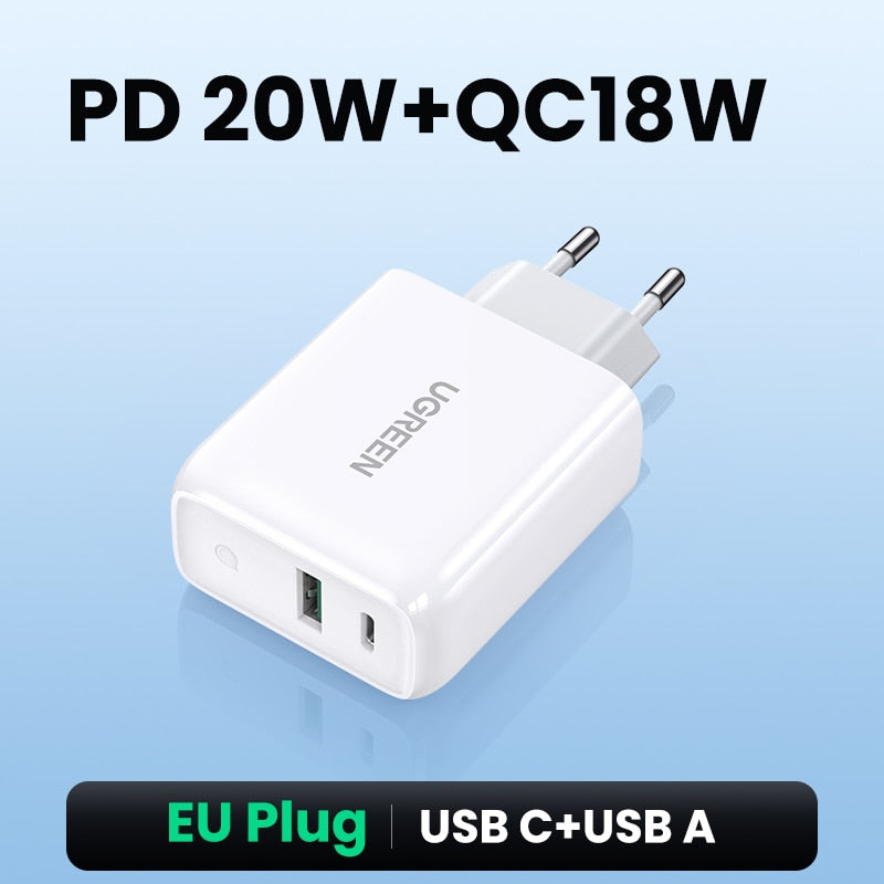 38 W schnelles USB-Ladegerät, Quick Charge 4.0, 3.0, Typ C PD-Schnellladung, USB-Ladegerät, QC 4.0, 3.0, Telefonladegerät