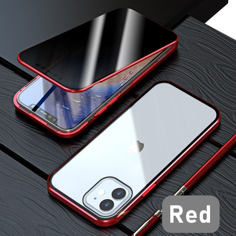 Tongdaytech Magnetische Handyhülle aus gehärtetem Glas, Privatsphäre, Metall, 360-Grad-Abdeckung für iPhone SE XR XS 11 12 13 14 Pro MAX 8 7 6 Plus