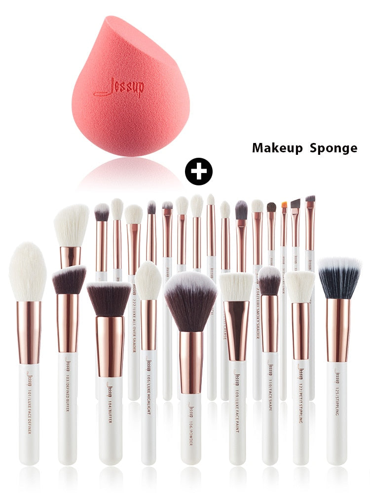 Professional Makeup brushes set, 6- 25pcs Makeup brush Natural Synthetic Foundation Powder Highlighter Pearl White T215