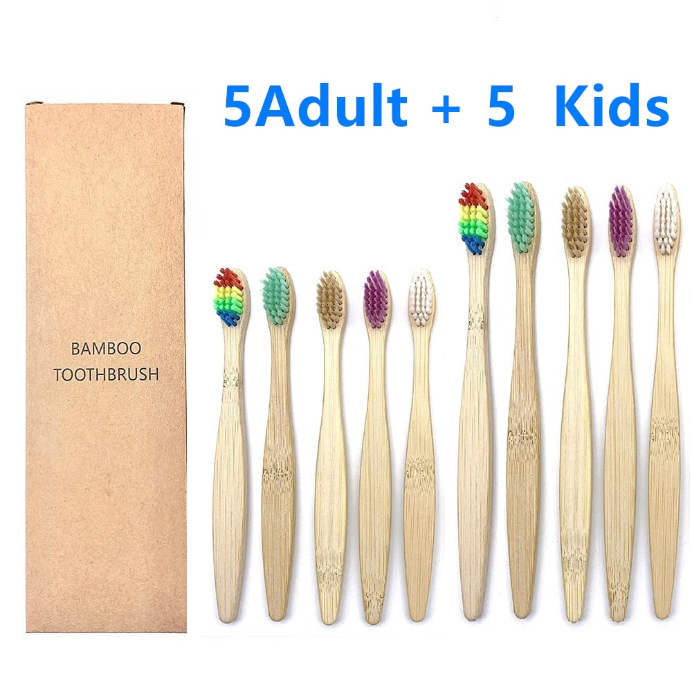 10PCS Colorful Natural Bamboo Toothbrush, Set Soft Bristle Charcoal Teeth Whitening Bamboo Toothbrushes, Soft Dental Oral Care