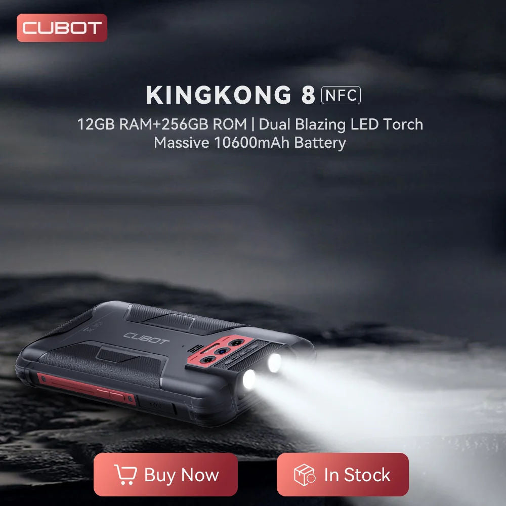 Cubot KingKong 8, Waterproof Rugged Smartphone Android 13, 12GB RAM(6+6GB), 256GB ROM, 10600mAh, NFC