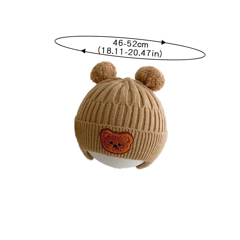 Winter Baby Beanie, Cap Cartoon Bear, Ear Protection, Knitted Hat for Toddler, Boys, Girls, Cute Warm Kids Crochet Hats