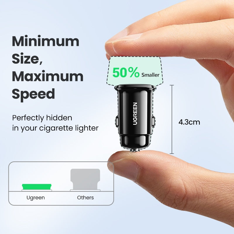 USB-Autoladegerät 30 W, Quick Charge 4.0, QC4.0, QC3.0, Typ-C-Schnellladegerät fürs Auto