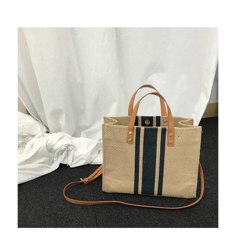 Large Canvas Bag For Women, Luxury Handbags, Vintage Striped Tote Bag, Female Portable Bag