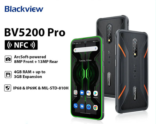 Blackview BV5200 Pro, Android 12, robustes Telefon, MTK G35, 4 GB/64 GB, 13 MP Camare ArcSoft, 5180 mAh Akku