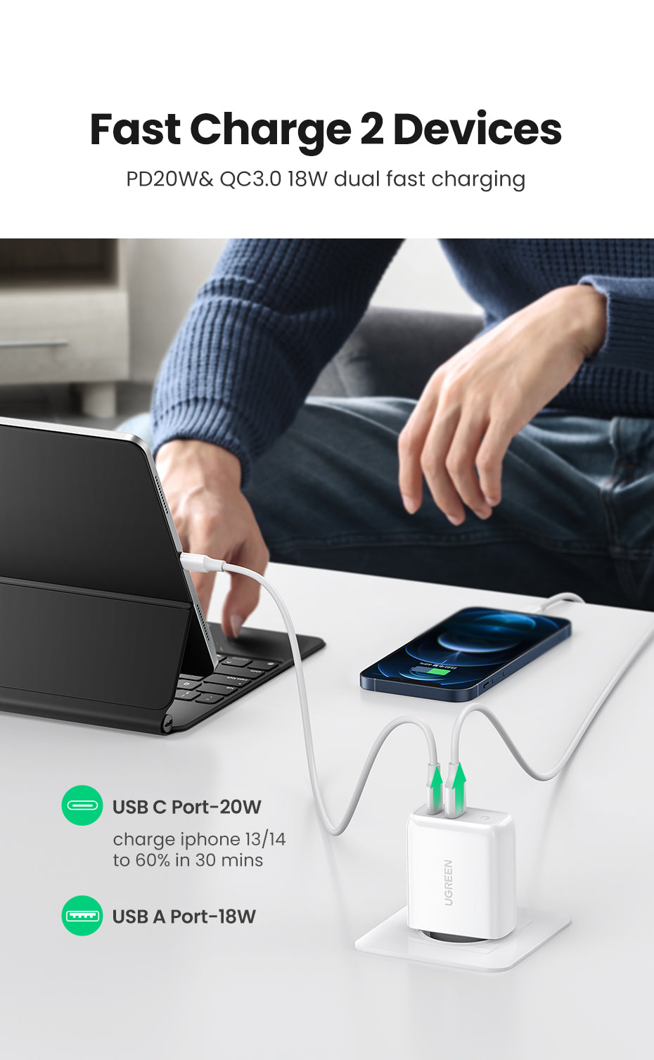 38W Fast USB Charger, Quick Charge 4.0, 3.0, Type C PD Fast Charging, USB Charger, QC 4.0, 3.0, Phone Charger