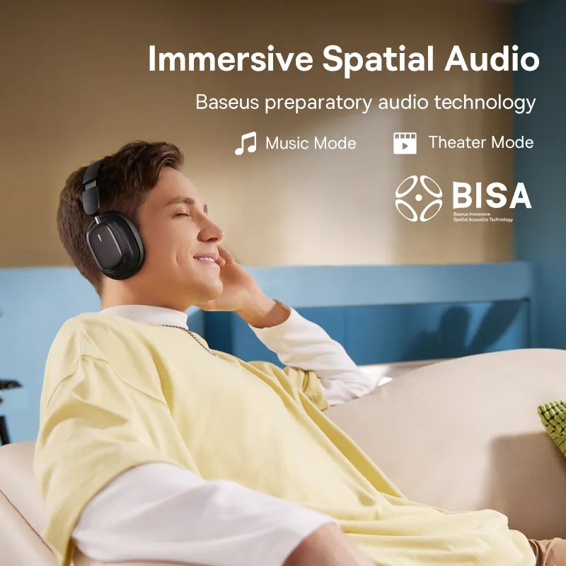 Baseus H1i ANC Wireless, Bowie-Kopfhörer Bluetooth 5.3, Geräuschunterdrückung, Hi-Res 38 dB, 3D Spatial, Audio-Ohr-Headsets