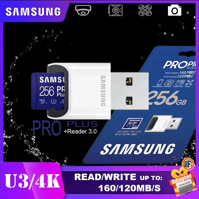 SAMSUNG EVO Plus Carte mémoire 32 Go/SDHC 64 Go/128 Go/256 Go/512 Go SDXC Micro SD/TF Cartes Flash MicroSD