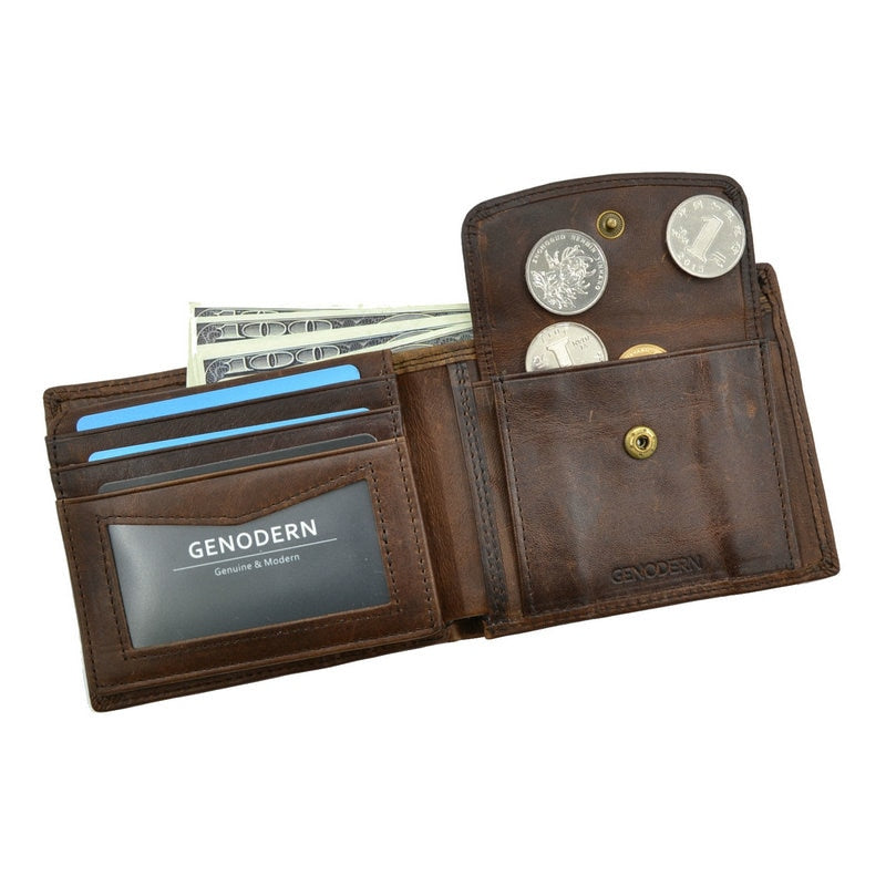 Genuine Leather Men Wallets, Coin Pocket, Vintage Male Purse, RFID Blocking Genuine Leather Men Wallet, Card Holder