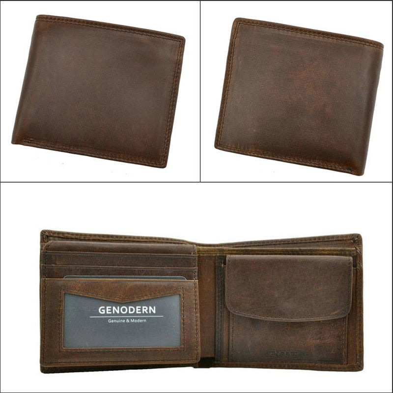 Genuine Leather Men Wallets, Coin Pocket, Vintage Male Purse, RFID Blocking Genuine Leather Men Wallet, Card Holder