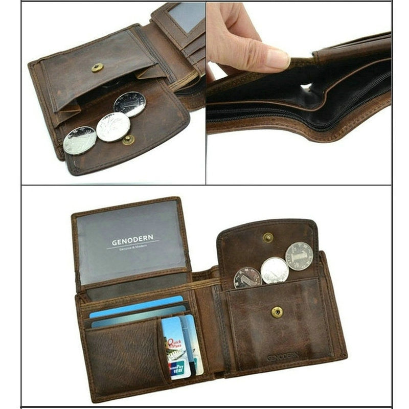 Genuine Leather Men Wallets, Coin Pocket, Vintage Male Purse, RFID Blocking Genuine Leather Men Wallet, Card Holder