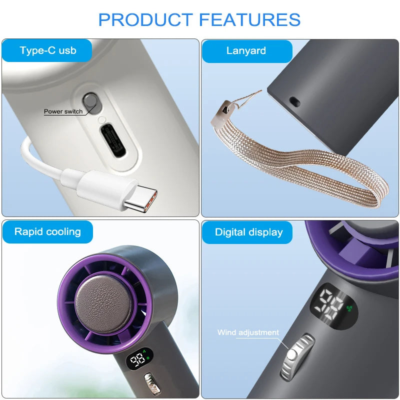 Portable Handheld Turbo Fan Cooling Semiconductor Refrigeration 3000mAh Battery Wind Speeds Adjustable Mini Personal Fan