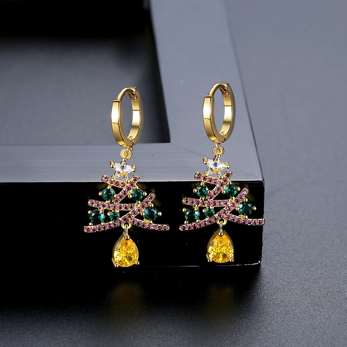 Christmas Tree Earrings With Colorful Rhinestones Fashion Personality Shining Earrings Gift For Women Jewelry