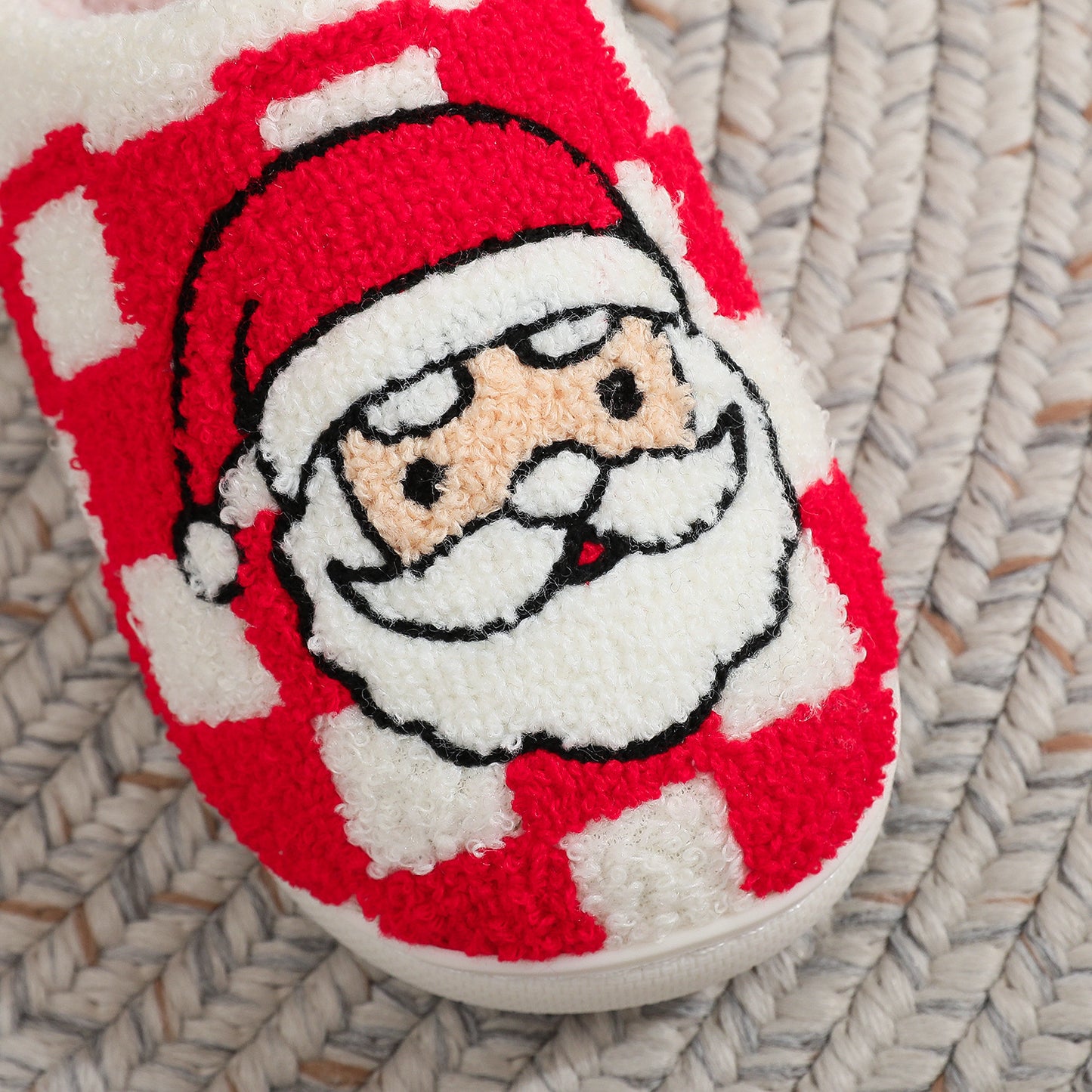 Christmas Plaid Santa Claus Slippers Winter Indoor Non-slip Floor Bedroom Fuzzy House Shoes For Women Home Slipper