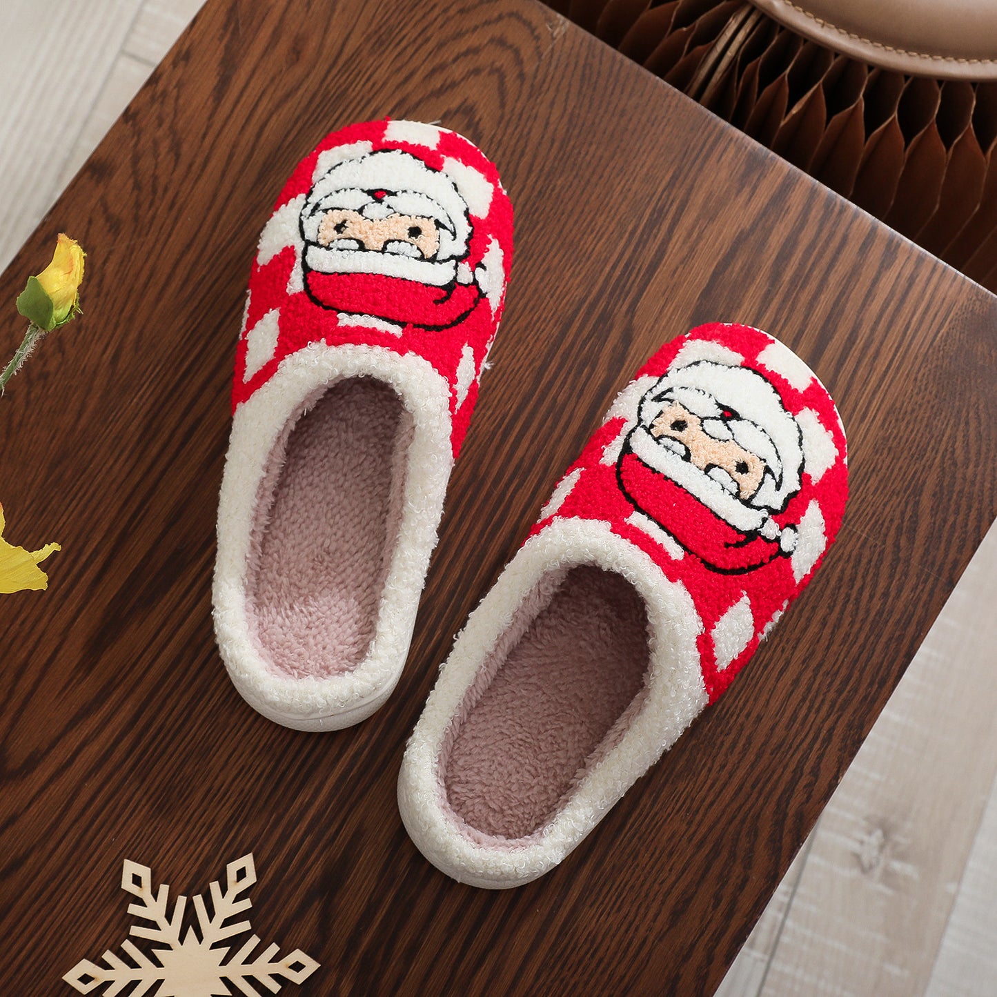 Christmas Plaid Santa Claus Slippers Winter Indoor Non-slip Floor Bedroom Fuzzy House Shoes For Women Home Slipper