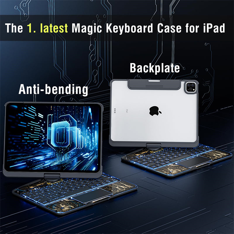 360 Swivel Keyboard Clear Case For IPad Smart Trackpad Bluetooth, compatible Keyboard Case Cover With Pen Slot