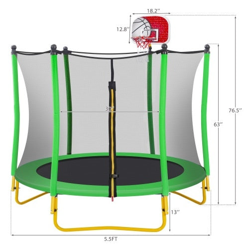 5.5FT Trampoline For Kids -65 Outdoor & Indoor Mini Toddler Trampoline With Enclosure, Basketball Hoop And Ball Included