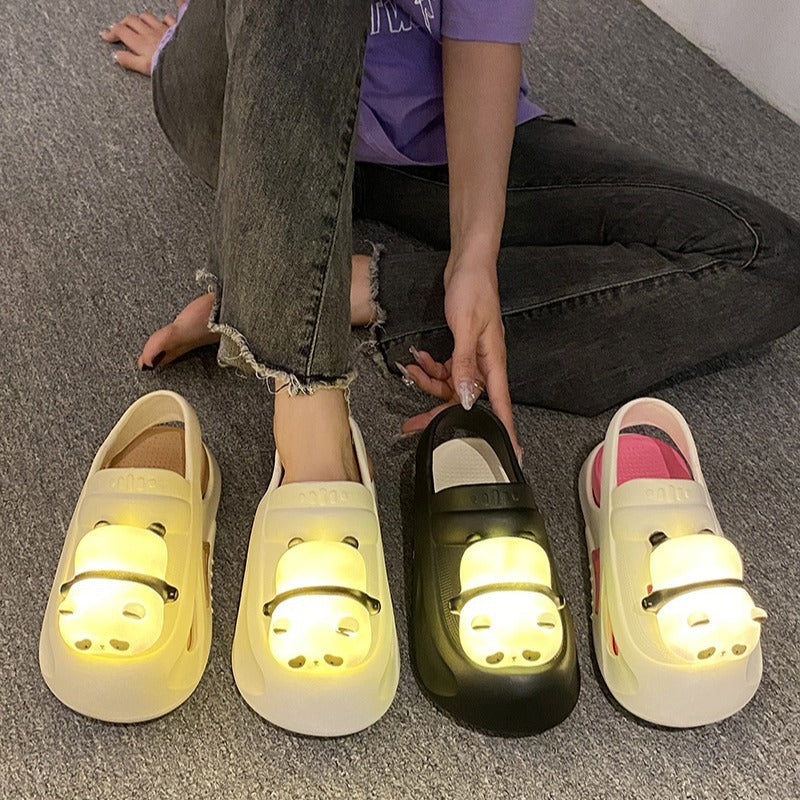 Cute Slipper With Panda Lamp Summer Sandales Femme Light Funny Woman Slippers Shoes Women