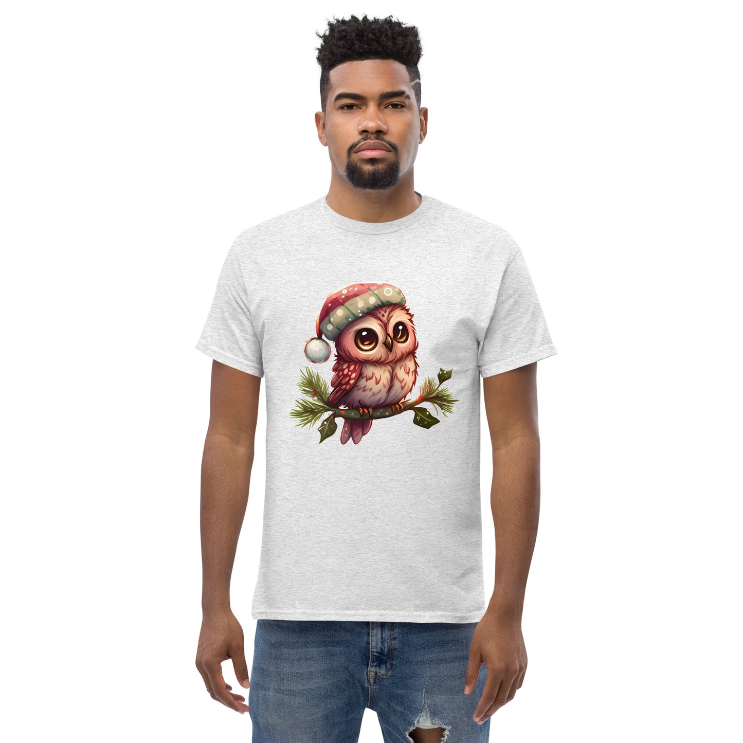 Weihnachtseule, klassisches Herren-T-Shirt, weiche Baumwolle, bequeme Passform, Premium-Qualität, verbessertes Design, leichter Stoff