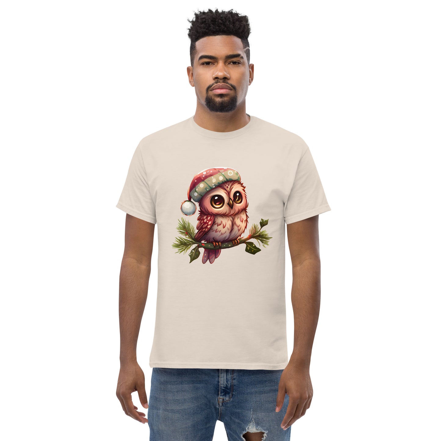 Hibou de Noël, tee-shirt classique pour hommes, coton doux, ajustement confortable, qualité supérieure, design amélioré, tissu léger