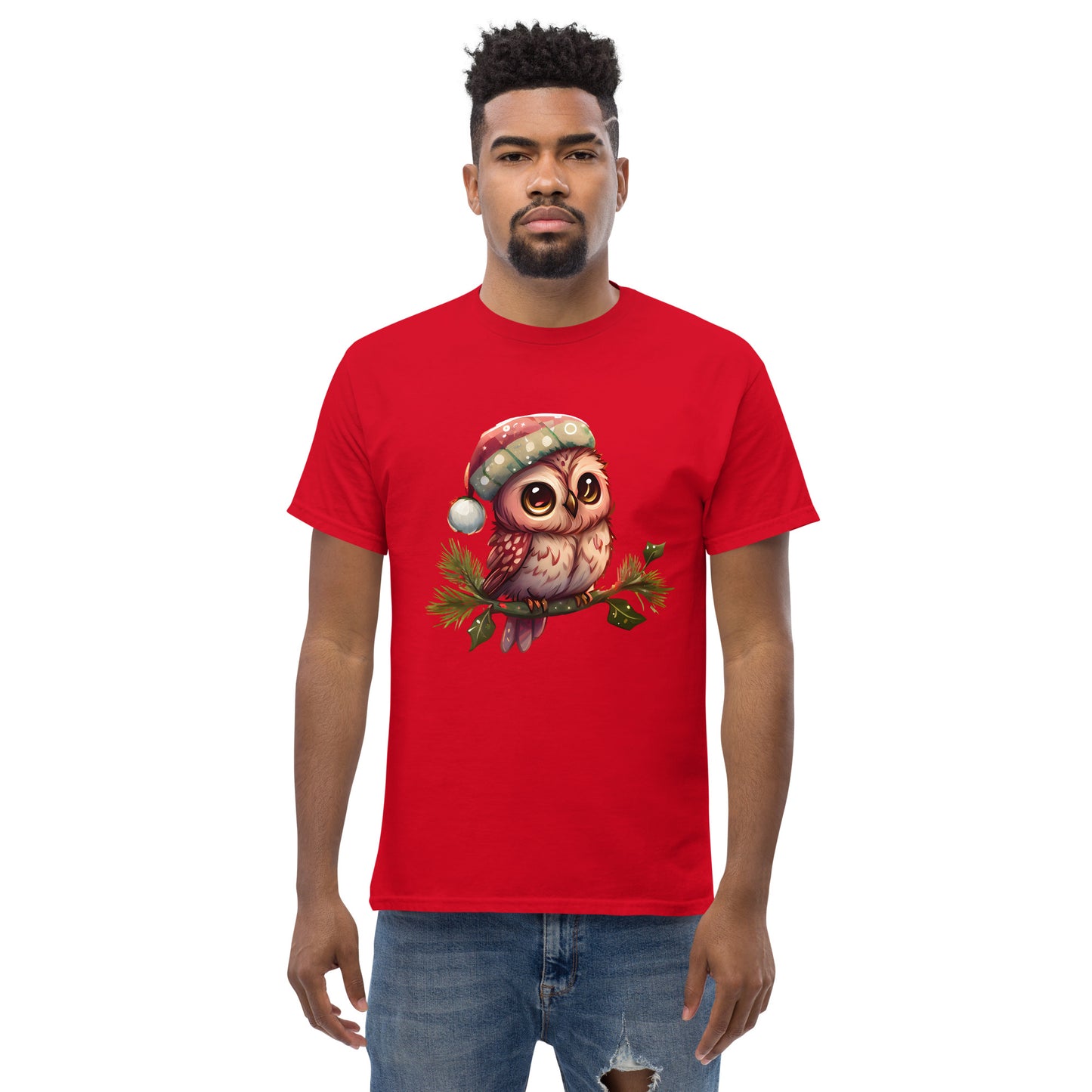 Hibou de Noël, tee-shirt classique pour hommes, coton doux, ajustement confortable, qualité supérieure, design amélioré, tissu léger