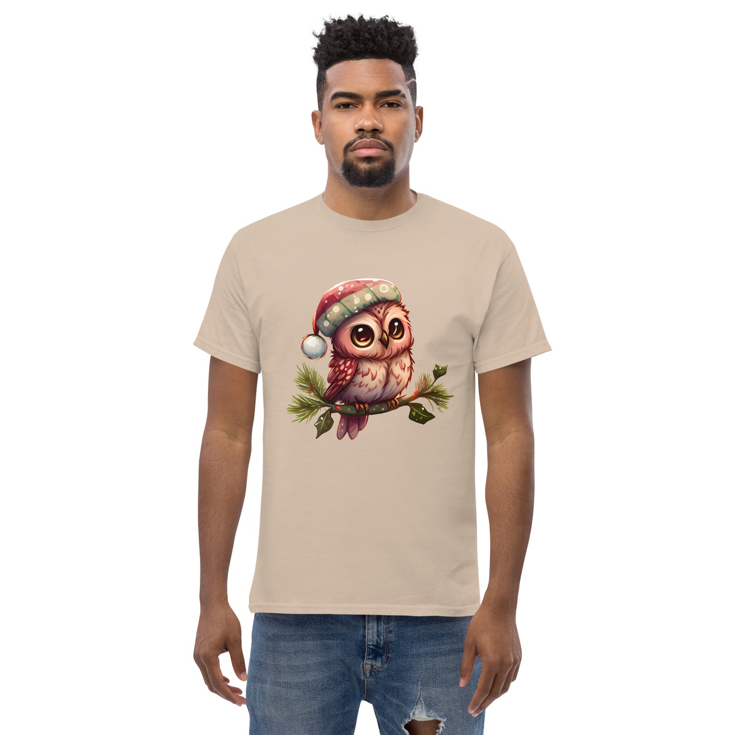 Hibou de Noël, tee-shirt classique pour hommes, coton doux, ajustement confortable, qualité supérieure, design amélioré, tissu léger