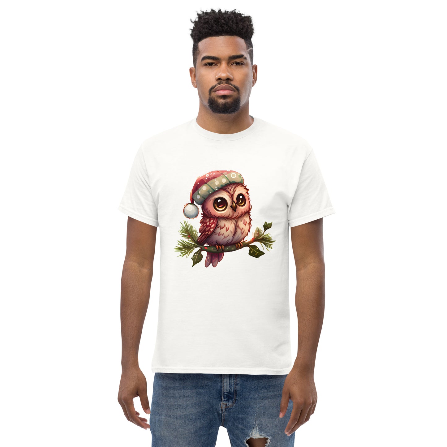 Hibou de Noël, tee-shirt classique pour hommes, coton doux, ajustement confortable, qualité supérieure, design amélioré, tissu léger