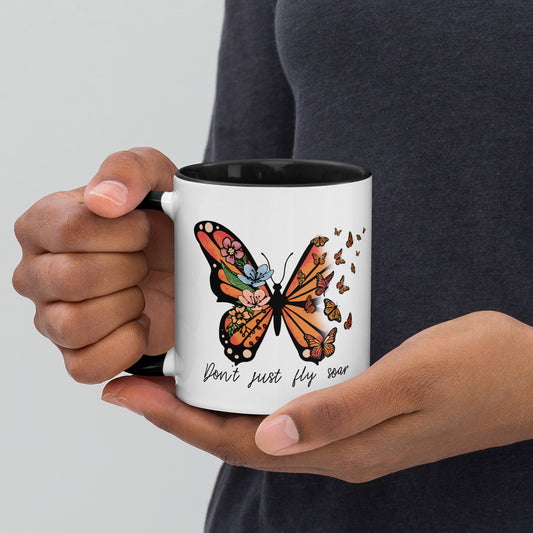 Mug with Color Inside. Don't just fly soar. Glossy Ceramic Mug, Black Coffee Cup, Classic Drinkware