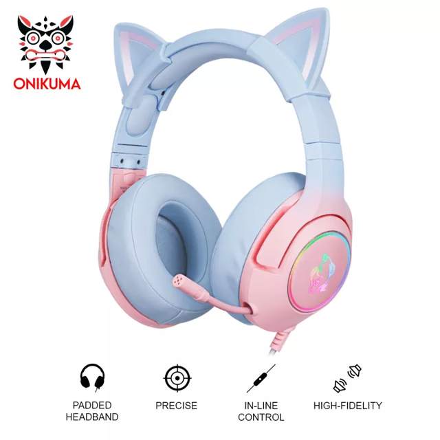 Cute Cat Ear Headphone with Mic, Pink