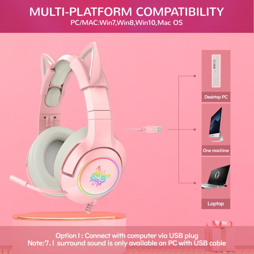 Cute Cat Ear Headphone with Mic, Pink