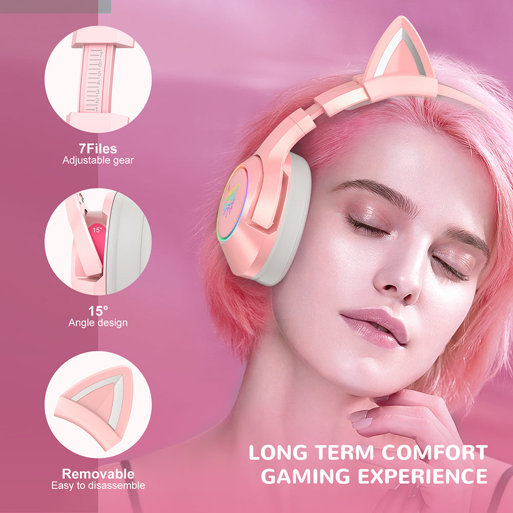 Cute Cat Ear Headphone with Mic, Pink