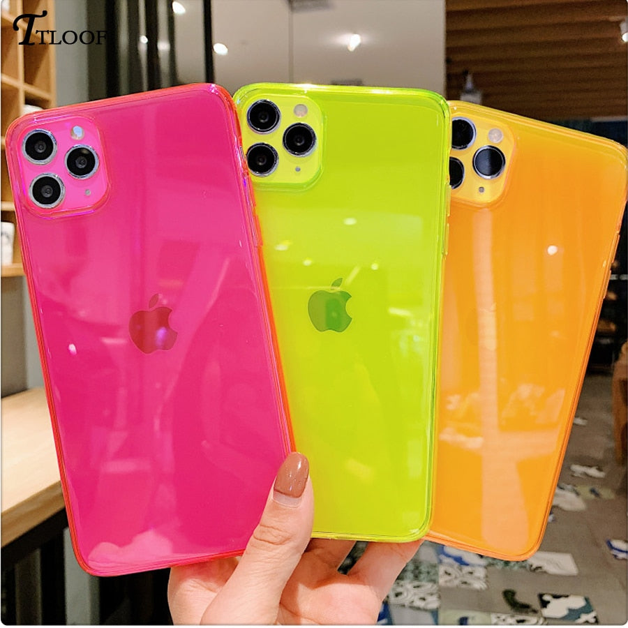 Neon Fluorescent Color Phone Cases For iphone 14 13 12 11 Pro Max Mini X XR XS 6 6S 7 8 Plus SE 2020 Fully protected soft cover