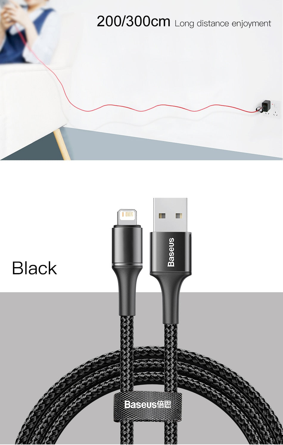 Baseus USB Cable For iPhone 12 11 13 Pro XS Max Xr X 8 7 6 LED Lighting Fast Charge Charger Date Phone Cable For iPad Wire Cord