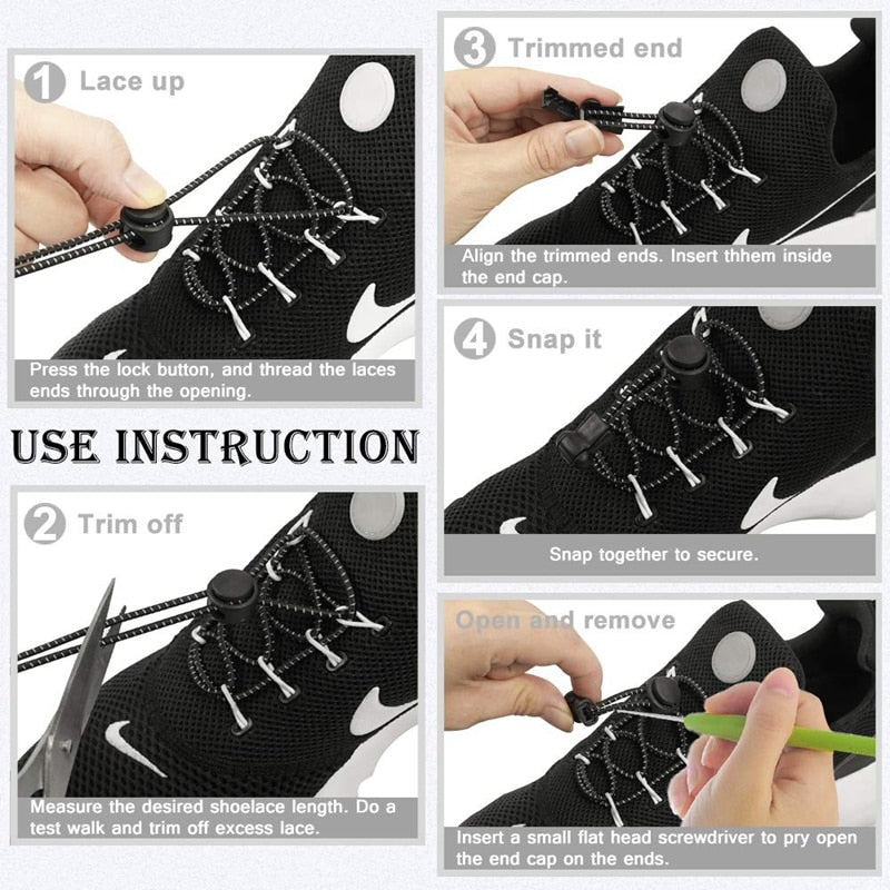 Sneaker ShoeLaces Elastic No Tie Shoe Laces Stretching Lock Lazy laces Quick Rubber Shoelace Shoestrings