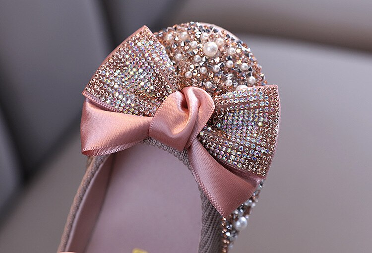 Children Leather Shoes Rhinestone Bow Princess Girls Party Dance Shoes Baby Student Flats Kids Performance Shoes