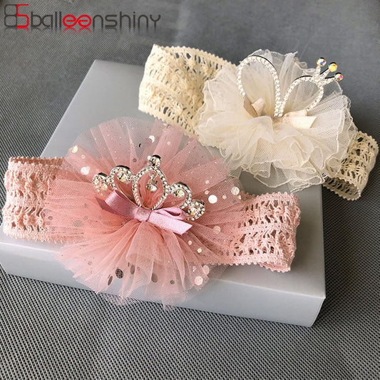 Infant Child Hair Band Three-dimensional Alloy Rhinestone Crown Headdress Baby Girl Mesh Elastic Headband Turban