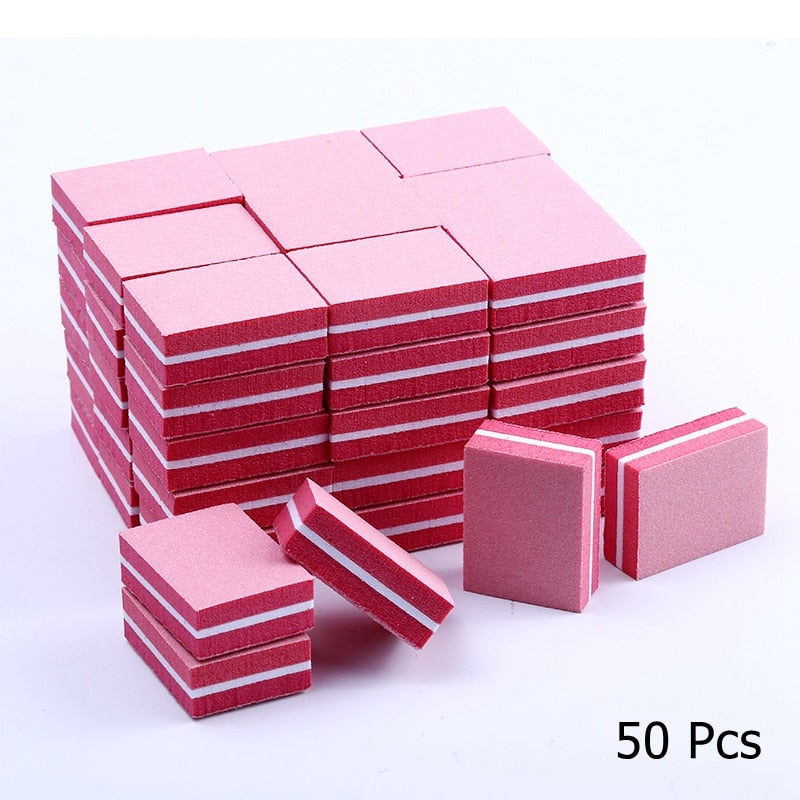 25/50pcs / lot Mini blocs de lime à ongles double face Éponge colorée Vernis à ongles Bandes de tampon de ponçage Outils de manucure de polissage