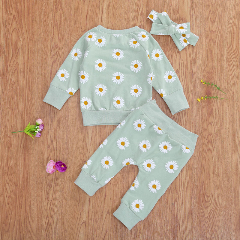 Enfant en bas âge nouveau-né bébé fille 0-24M, ensemble de vêtements d'automne marguerite haut en coton imprimé pantalons longs 2 pièces tenues