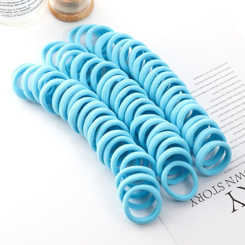 50pcs Girls Solid Color Big Rubber Band, Headwear Elastic Hair Bands, Girl Hair Accessories, Ornaments