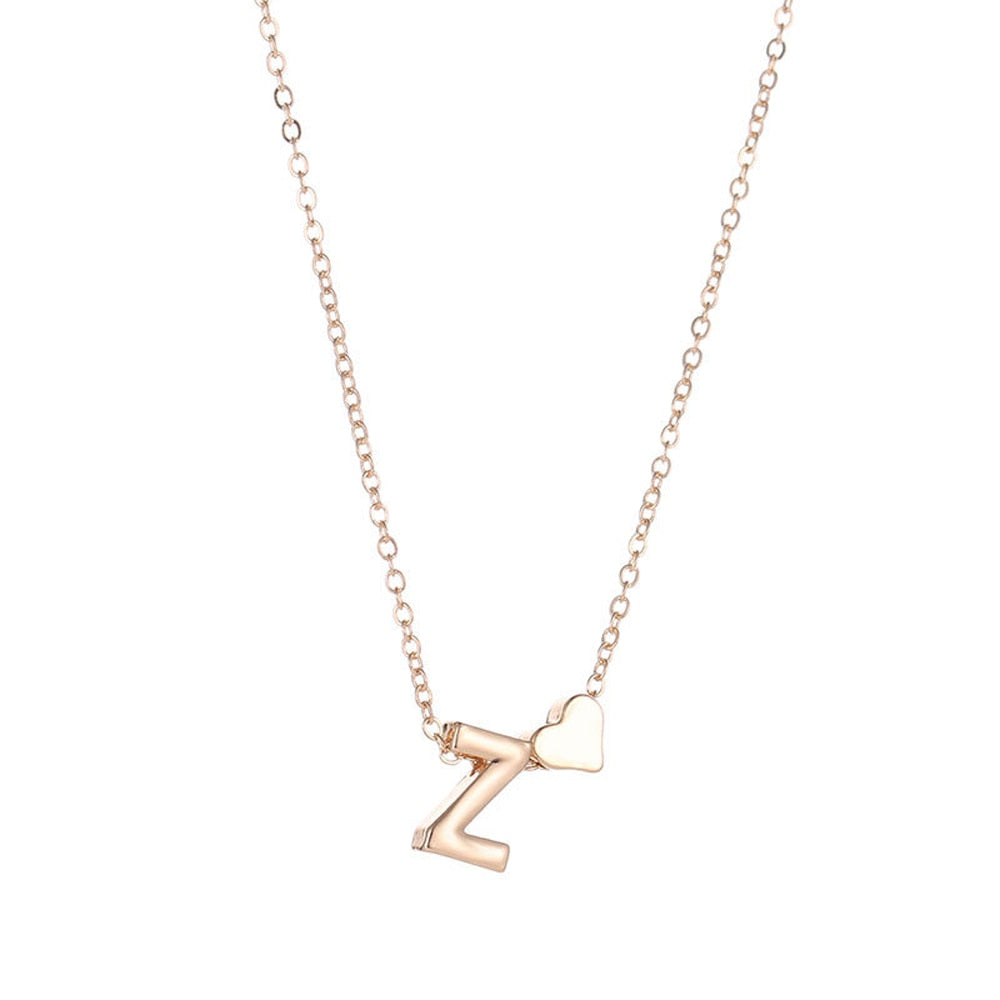 Fashion Tiny Heart Dainty Initial Necklace Gold Silver Color Letter Name Choker Necklace For Women Pendant Jewelry Gift