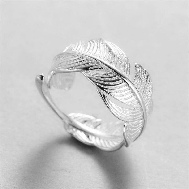 Simple Mode Argent Couleur Plume Dauphin Anneau Réglable Exquis Bijoux Anneau Pour Les Femmes Fête De Mariage Cadeau De Fiançailles